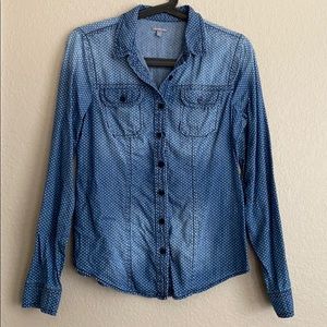 Chambray button-up w/ white polka dots